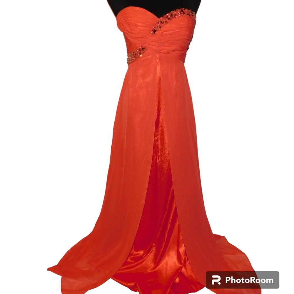 hailey logan by adrianna papell prom dress Hailey Logan By Adrianna Papell Orange Formal Gown Size 5/6 Rhinestones Prom